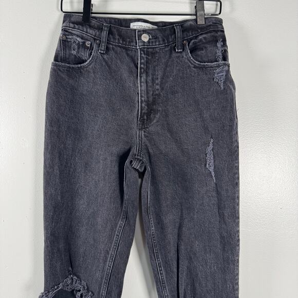 Abercrombie & Fitch Black The 90s Straight Jeans Ultra High Rise Distressed 27/4 - Picture 3 of 11